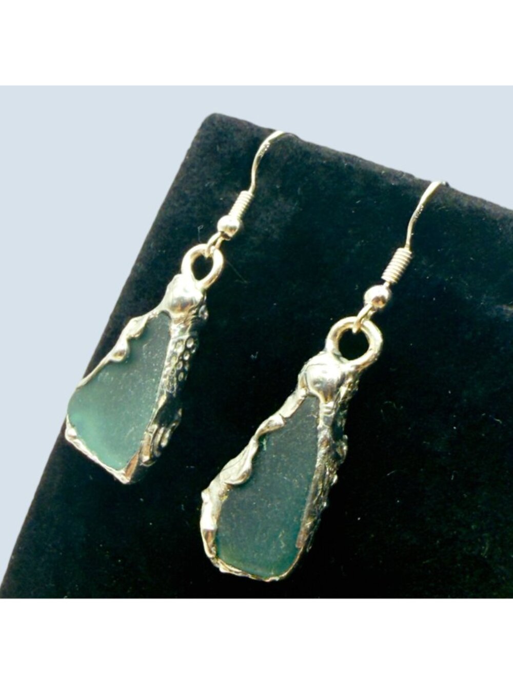 West Coast Sea Glass & Silver Dangle Earrings | 925 Hooks | Alma Antigua - Picture 6 of 12